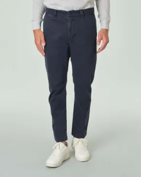 Pantalone chino blu in diagonale di cotone stretch